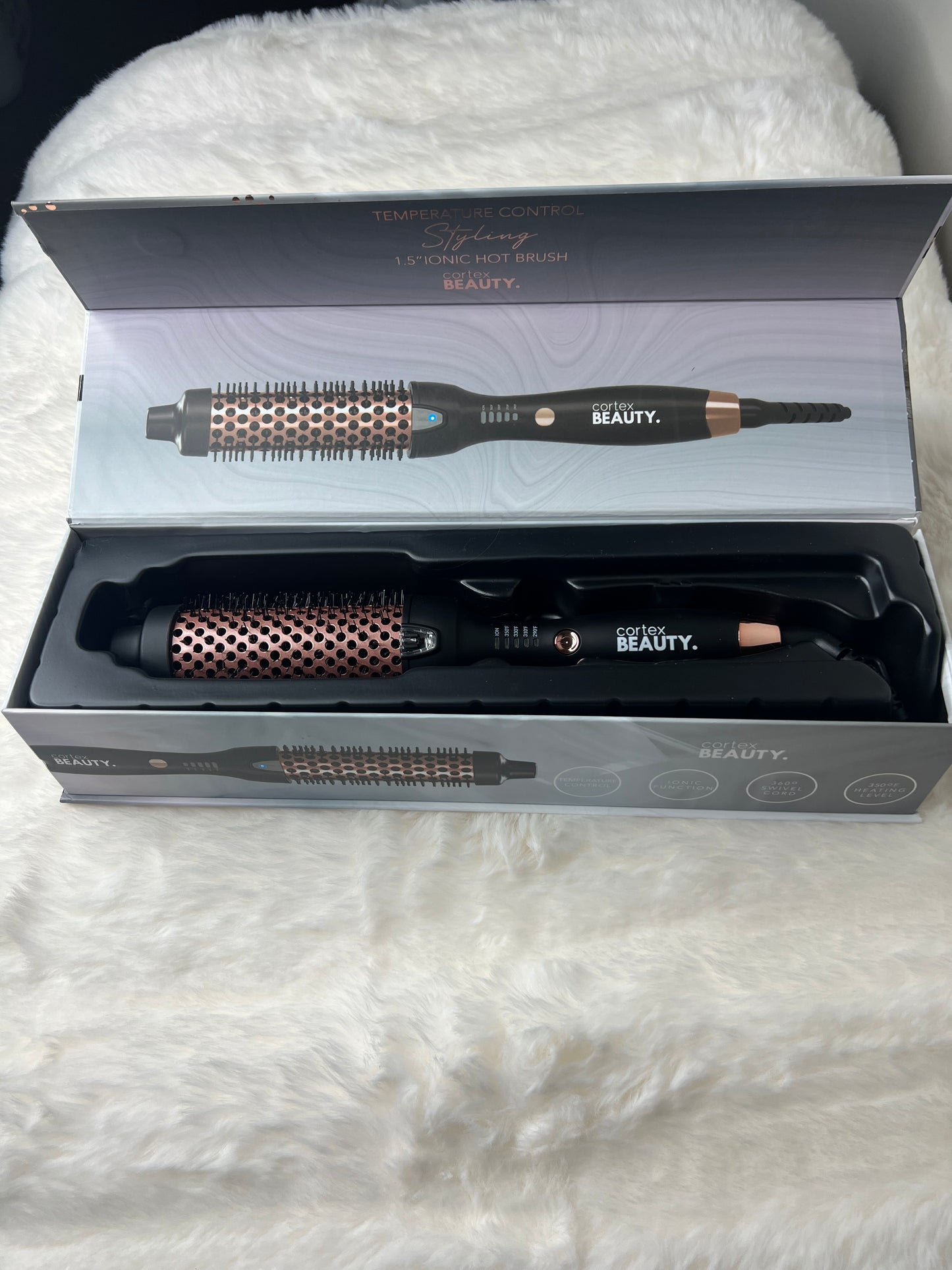 1.5 Inch Ionic Temperature Control Styling Brush - Black/Rose Gold