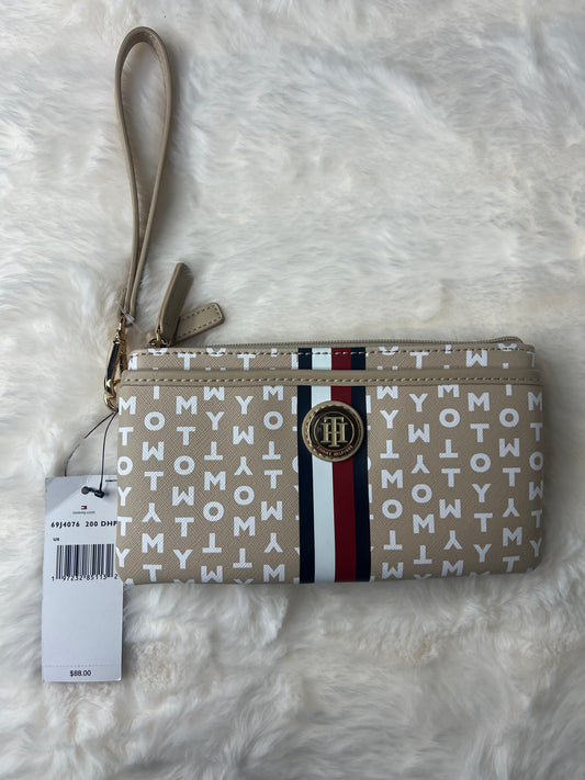 Tommy Hilfiger faux leather logo gold zipper wristlet wallet.