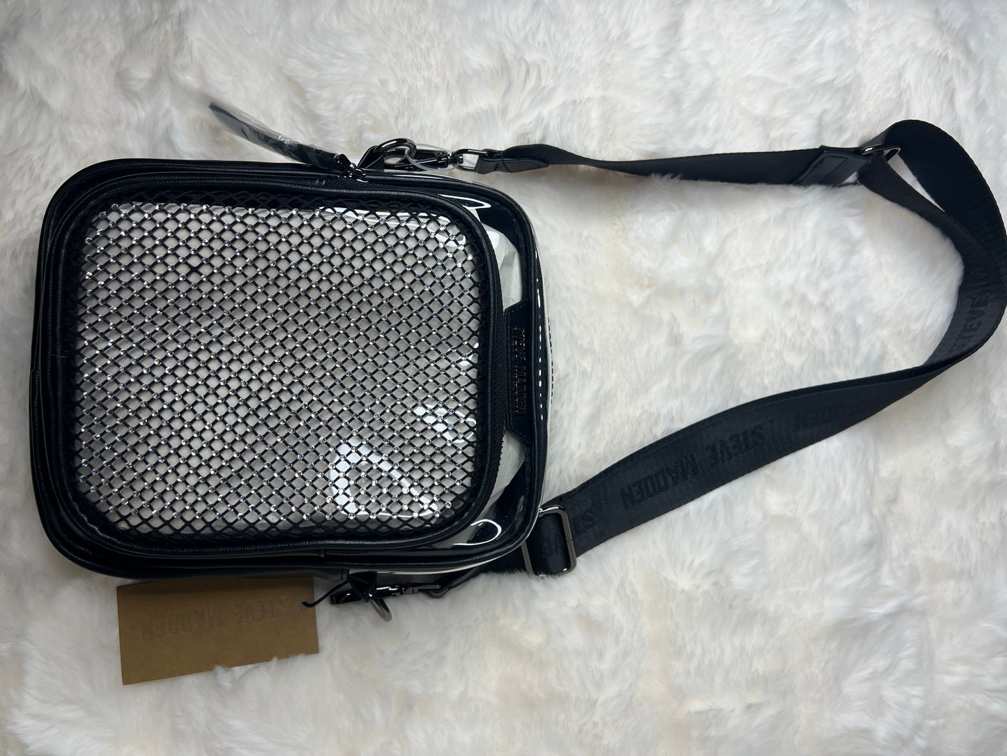 Steve Madden BDrake Clear Mesh Rhinestone Crossbody Bag- Black